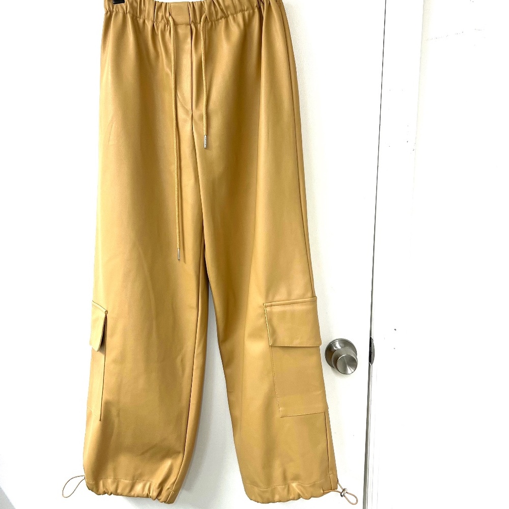 The Frankie  Shop, Faux Leather Cargo Pants , sz S, caramel